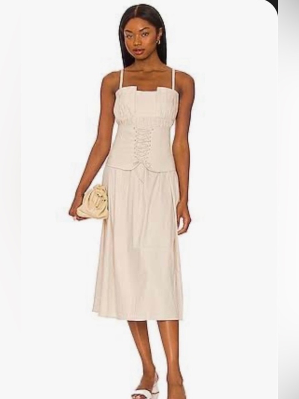 LPA Cream Corset-Front Midi Dress
